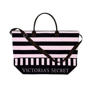 NWT Victoria’s Secret Expandable Pink and Black Canvas Weekender Tote Bag